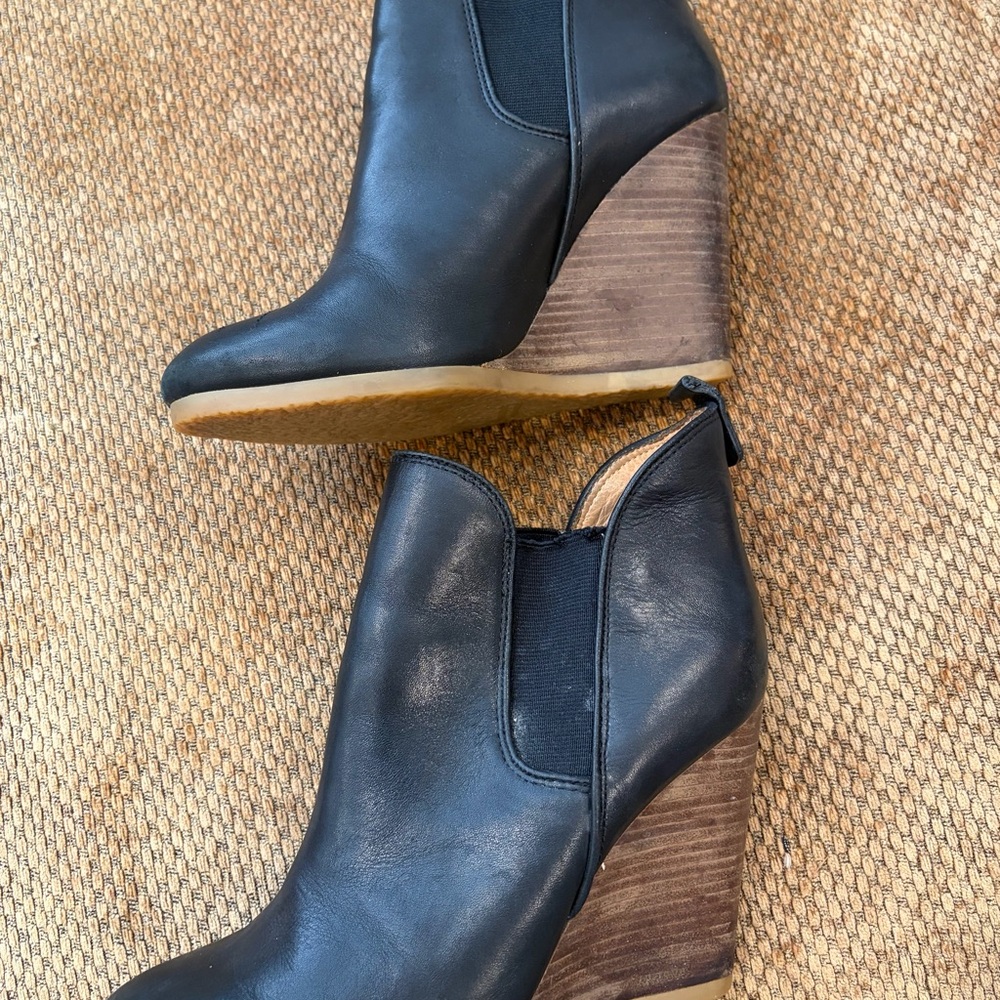 Coach Black Leather Wedge Boots